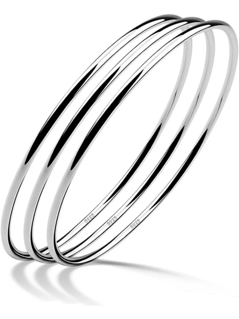 Elegant 925 Sterling Silver Women's Handmade Bangle Bracelet Set - Rose Gold